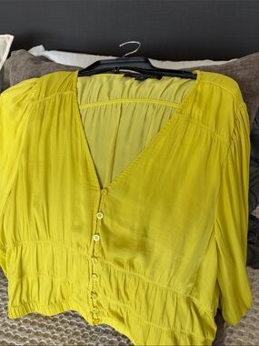 Marc New York Lemon Yellow Button-Front Blouse